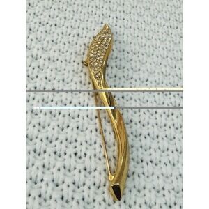 Vintage Christian Dior Gold Tone Rhinestone Curved Brooch Pin Signed Chr Dior
